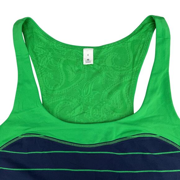 LULULEMON  Run: First Base Tank Size 4 Slalom Stripe Inkwell / Green Bean - Picture 5 of 8